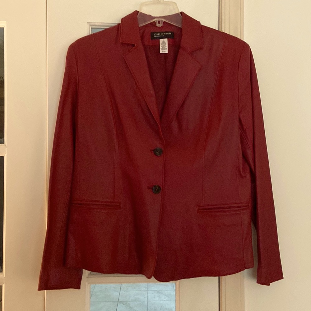 Women’s Red Leather Blazer Style Jacket